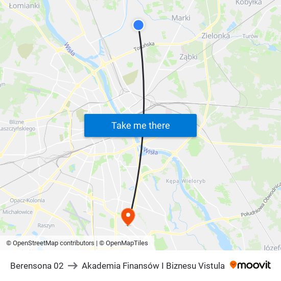 Berensona 02 to Akademia Finansów I Biznesu Vistula map