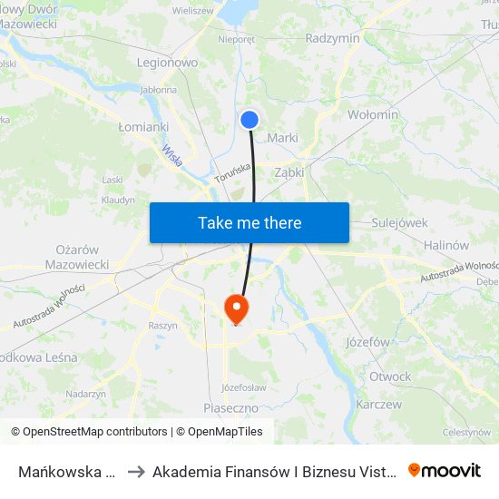 Mańkowska 02 to Akademia Finansów I Biznesu Vistula map