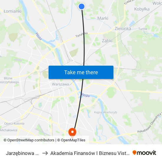 Jarzębinowa 01 to Akademia Finansów I Biznesu Vistula map