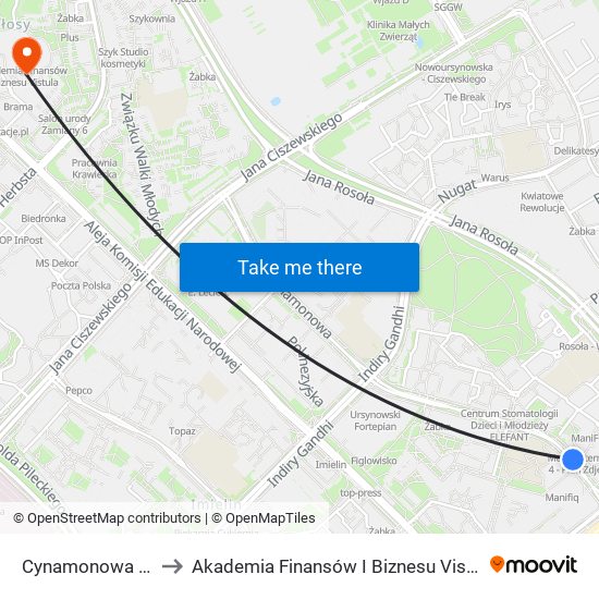 Cynamonowa 04 to Akademia Finansów I Biznesu Vistula map