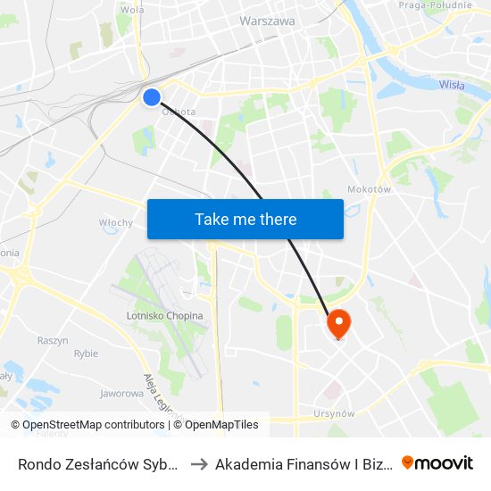 Rondo Zesłańców Syberyjskich to Akademia Finansów I Biznesu Vistula map