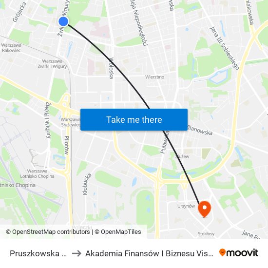 Pruszkowska to Akademia Finansów I Biznesu Vistula map