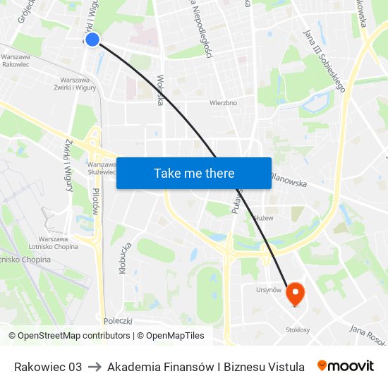 Rakowiec 03 to Akademia Finansów I Biznesu Vistula map