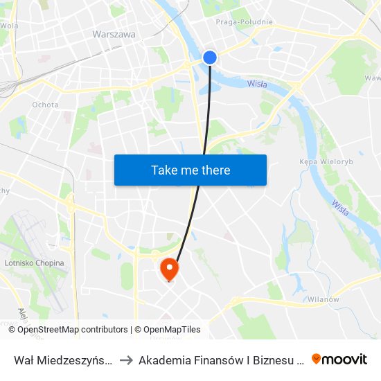 Wał Miedzeszyński 01 to Akademia Finansów I Biznesu Vistula map