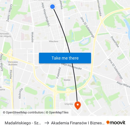 Madalińskiego-Szpital to Akademia Finansów I Biznesu Vistula map