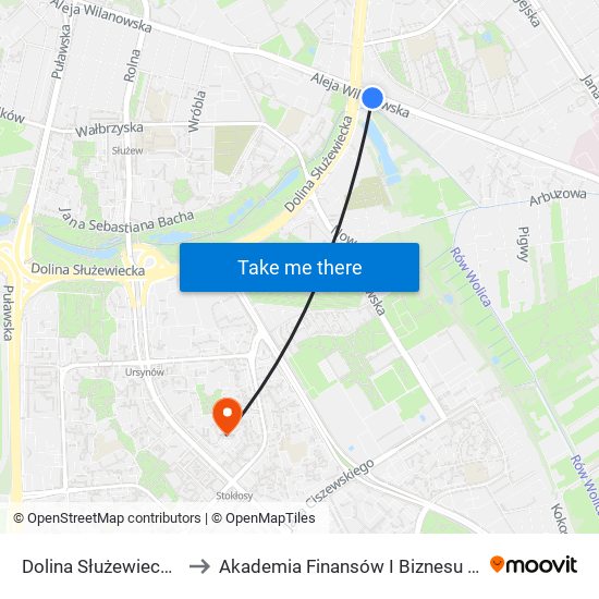 Dolina Służewiecka 03 to Akademia Finansów I Biznesu Vistula map