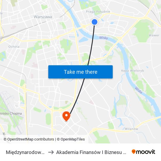 Międzynarodowa 01 to Akademia Finansów I Biznesu Vistula map