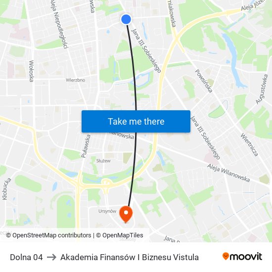 Dolna 04 to Akademia Finansów I Biznesu Vistula map