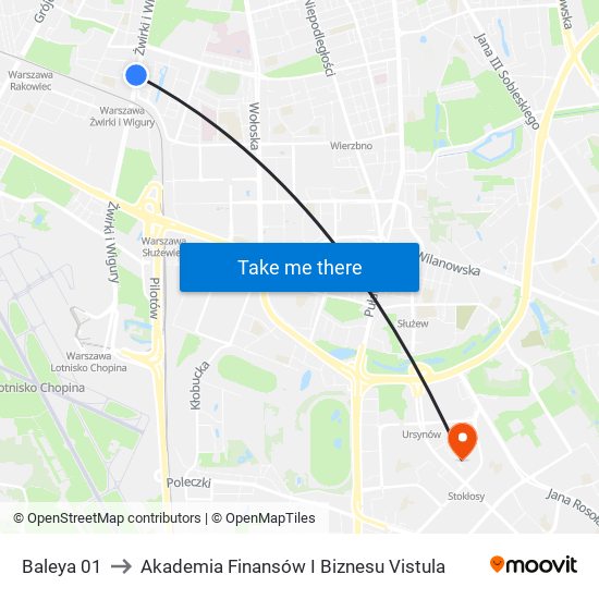 Baleya 01 to Akademia Finansów I Biznesu Vistula map