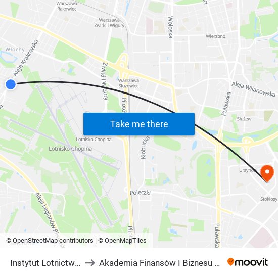 Instytut Lotnictwa 01 to Akademia Finansów I Biznesu Vistula map