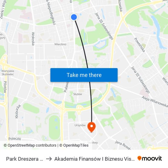 Park Dreszera 02 to Akademia Finansów I Biznesu Vistula map
