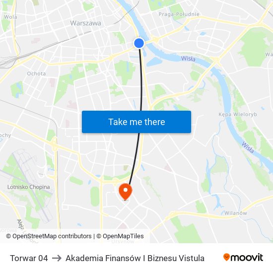 Torwar to Akademia Finansów I Biznesu Vistula map