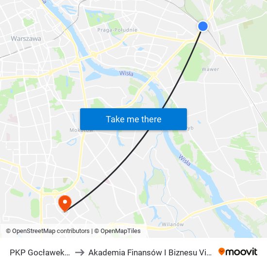 PKP Gocławek 01 to Akademia Finansów I Biznesu Vistula map