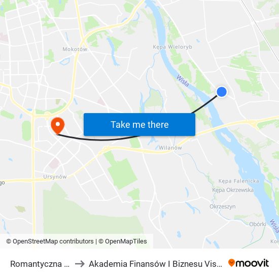 Romantyczna 02 to Akademia Finansów I Biznesu Vistula map