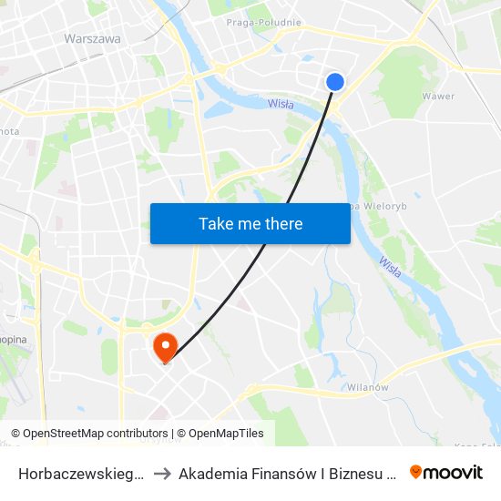 Horbaczewskiego 01 to Akademia Finansów I Biznesu Vistula map