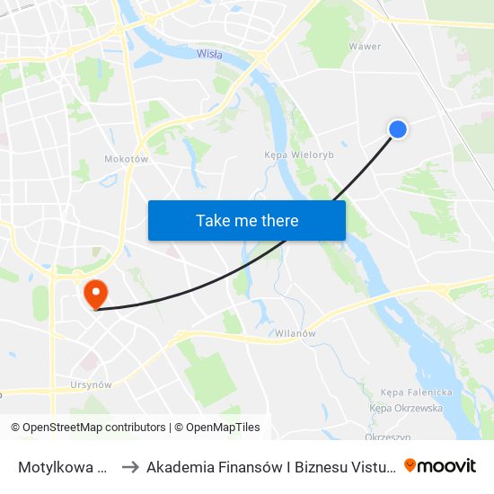 Motylkowa 01 to Akademia Finansów I Biznesu Vistula map