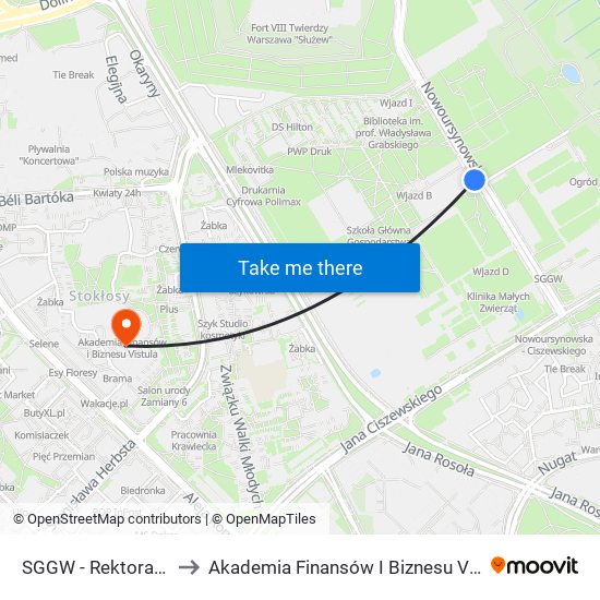 Sggw-Rektorat to Akademia Finansów I Biznesu Vistula map