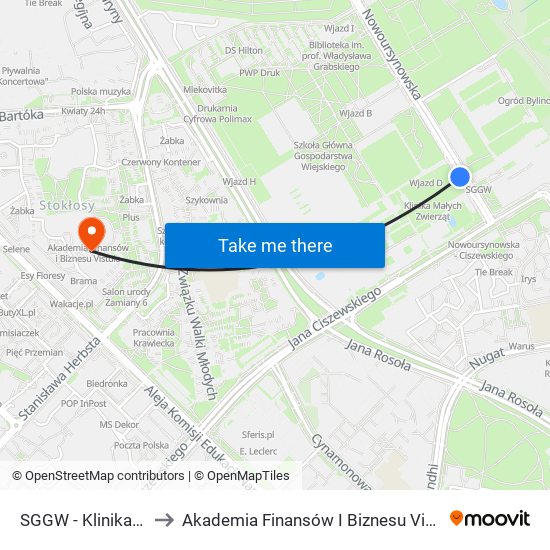 Sggw-Klinika to Akademia Finansów I Biznesu Vistula map