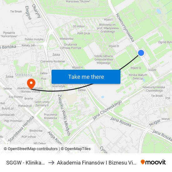 SGGW - Klinika 02 to Akademia Finansów I Biznesu Vistula map