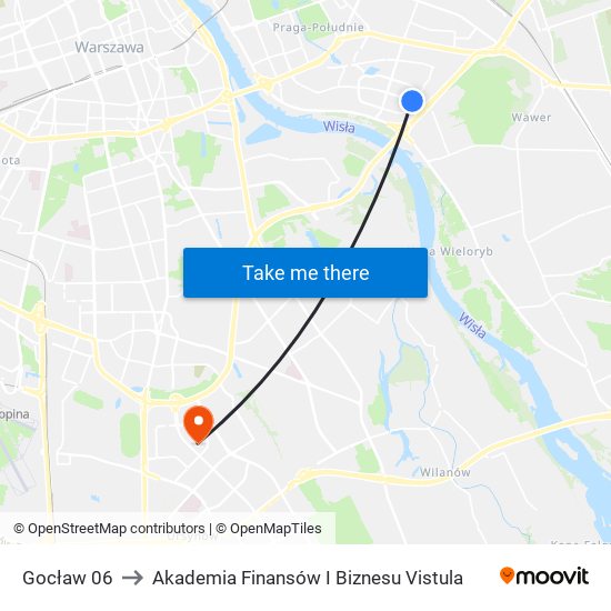 Gocław to Akademia Finansów I Biznesu Vistula map