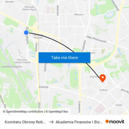 Komitetu Obrony Robotników 02 to Akademia Finansów I Biznesu Vistula map