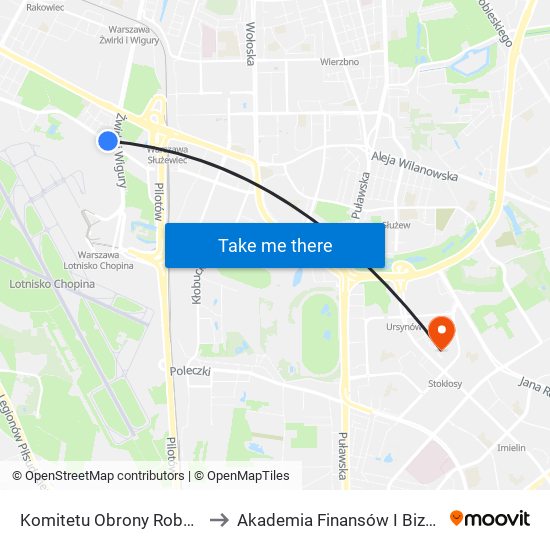 Komitetu Obrony Robotników 04 to Akademia Finansów I Biznesu Vistula map