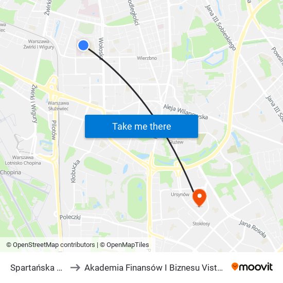 Spartańska 01 to Akademia Finansów I Biznesu Vistula map