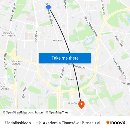 Madalińskiego 02 to Akademia Finansów I Biznesu Vistula map