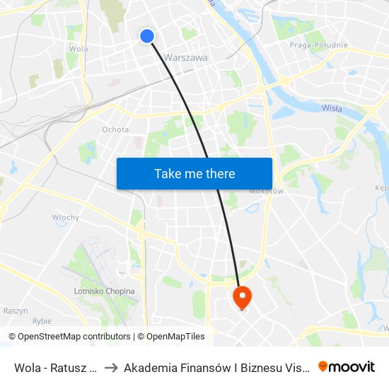 Wola - Ratusz 01 to Akademia Finansów I Biznesu Vistula map