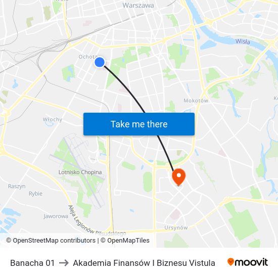 Banacha to Akademia Finansów I Biznesu Vistula map