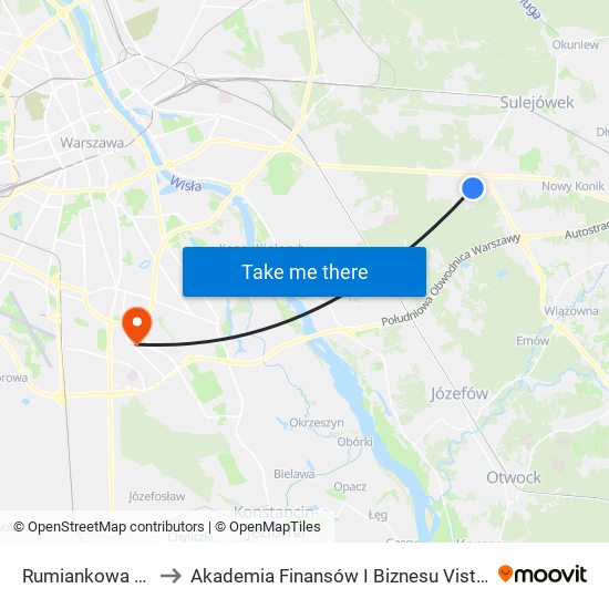 Rumiankowa 02 to Akademia Finansów I Biznesu Vistula map