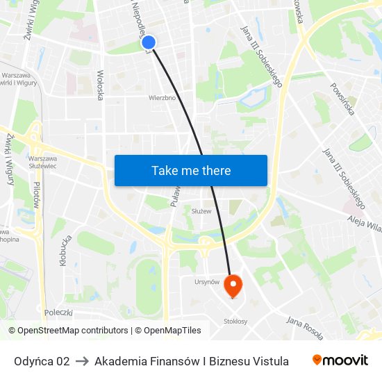 Odyńca 02 to Akademia Finansów I Biznesu Vistula map