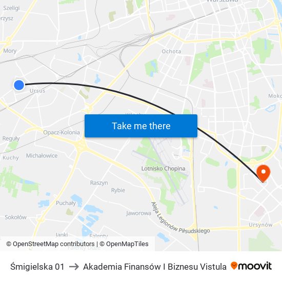 Śmigielska 01 to Akademia Finansów I Biznesu Vistula map