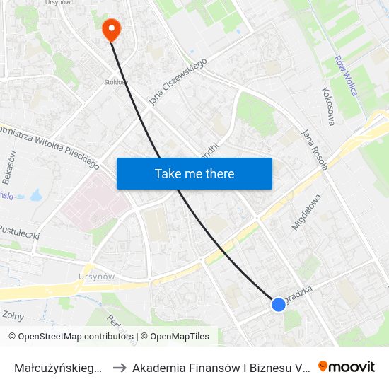 Małcużyńskiego to Akademia Finansów I Biznesu Vistula map
