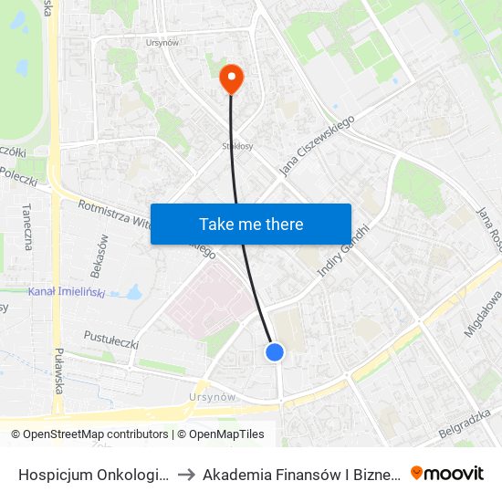 Hospicjum Onkologiczne 01 to Akademia Finansów I Biznesu Vistula map