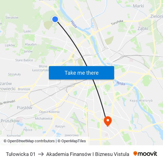 Tułowicka 01 to Akademia Finansów I Biznesu Vistula map