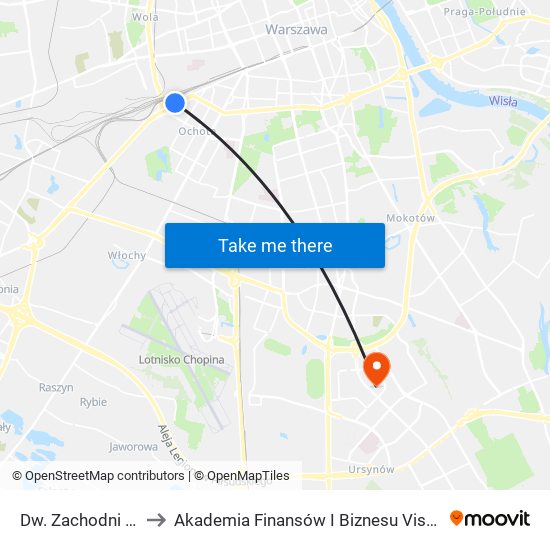 Dw. Zachodni 03 to Akademia Finansów I Biznesu Vistula map