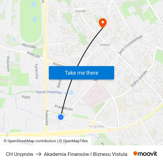 CH Ursynów to Akademia Finansów I Biznesu Vistula map