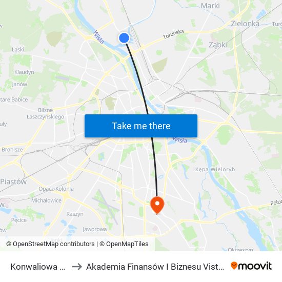 Konwaliowa to Akademia Finansów I Biznesu Vistula map