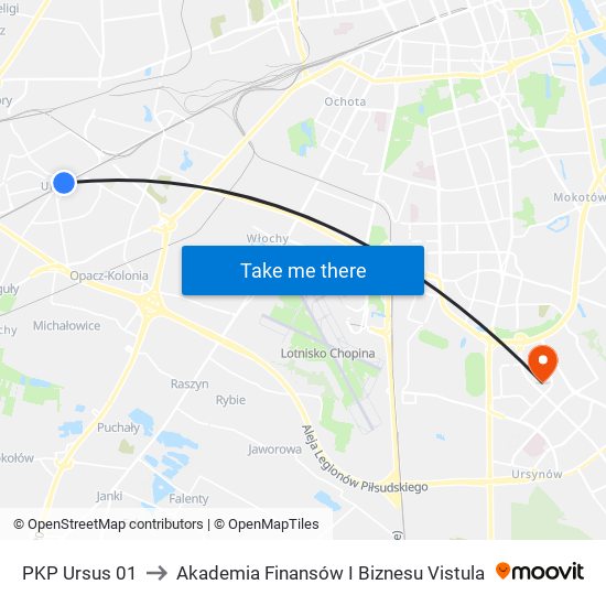 PKP Ursus 01 to Akademia Finansów I Biznesu Vistula map