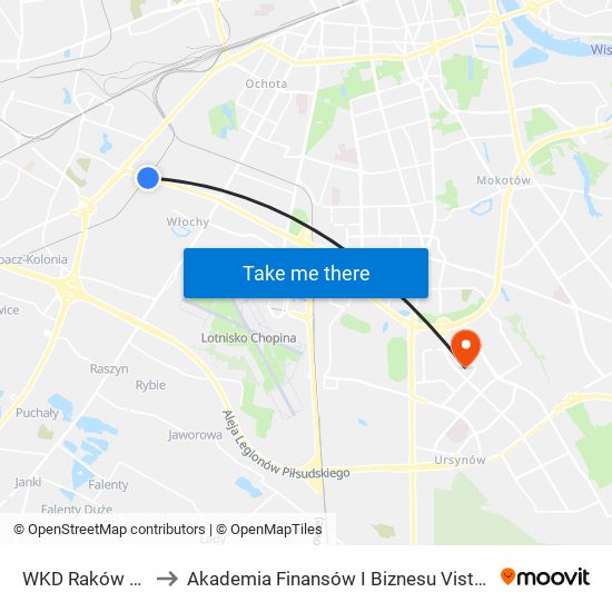 WKD Raków to Akademia Finansów I Biznesu Vistula map