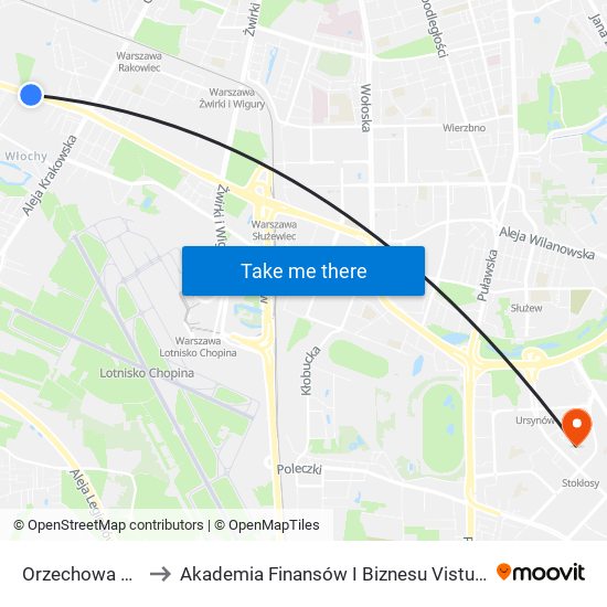 Orzechowa to Akademia Finansów I Biznesu Vistula map