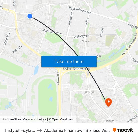 Instytut Fizyki to Akademia Finansów I Biznesu Vistula map