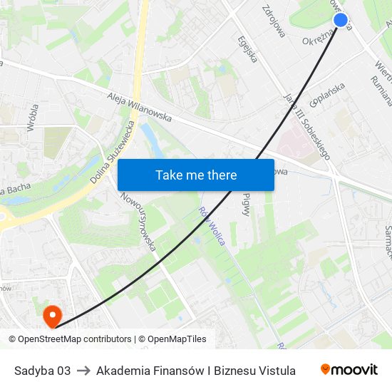 Sadyba 03 to Akademia Finansów I Biznesu Vistula map