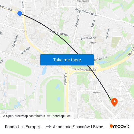 Rondo Unii Europejskiej 02 to Akademia Finansów I Biznesu Vistula map