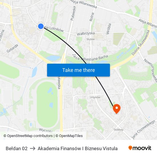 Bełdan 02 to Akademia Finansów I Biznesu Vistula map