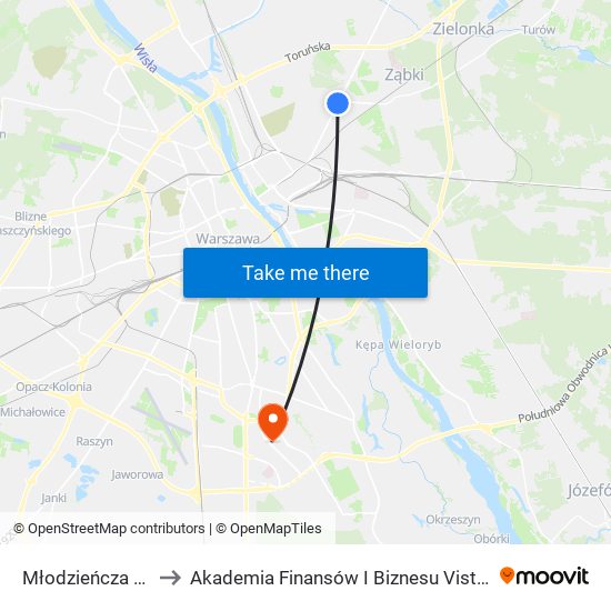 Młodzieńcza 01 to Akademia Finansów I Biznesu Vistula map