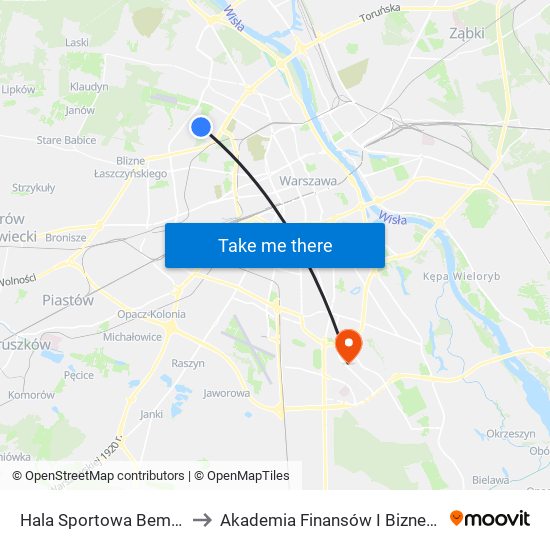 Hala Sportowa Bemowo 03 to Akademia Finansów I Biznesu Vistula map