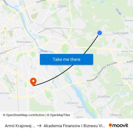 Armii Krajowej 05 to Akademia Finansów I Biznesu Vistula map