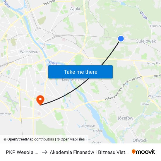 PKP Wesoła 01 to Akademia Finansów I Biznesu Vistula map